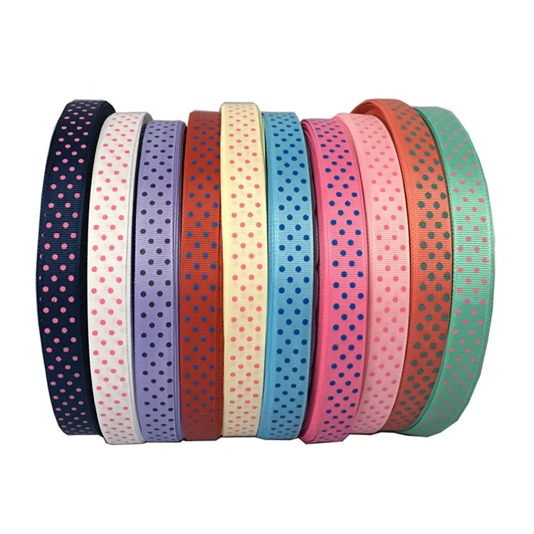 Dotted Printed Gross Grain Dots Gross Grain Ribbon RIBBONS Polyester Sustainable Decoration / Packaging / Accessories Grosgrain