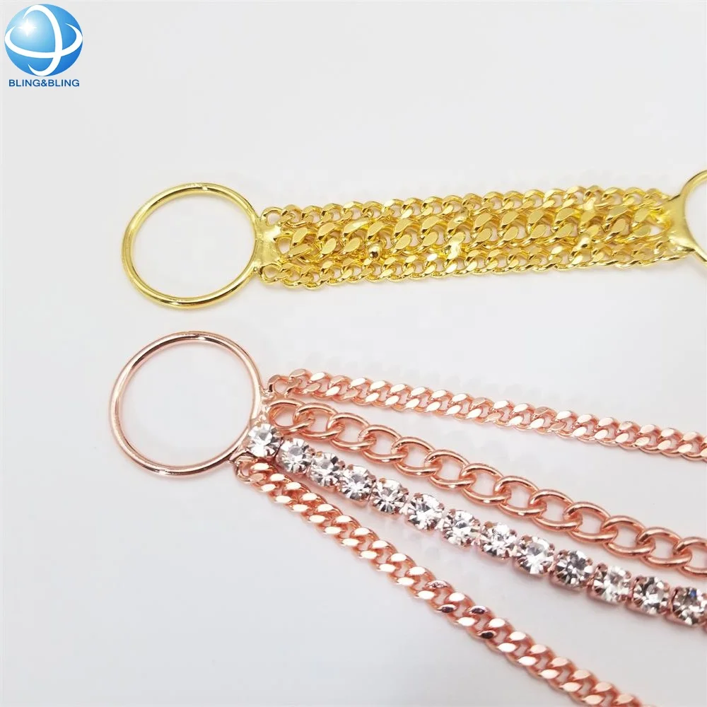 Shiny Rhinestone Bikini Connectors Gold Tone Bikini Body Chain Connector Swimwear Hardware Buckle And Hooks
