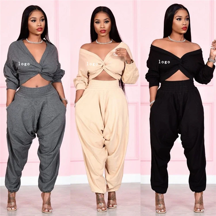 HJ PSE20 2021 Two Pieces Stacked Joggers Pants Set Sweat Tracksuits Plus Size Women Clothing