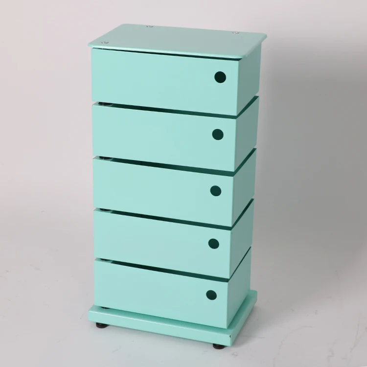 White Blue 5 Drawer Filing Storage Drawer Cabinet Metal Removable Rotating Drawer Corner Cabinet