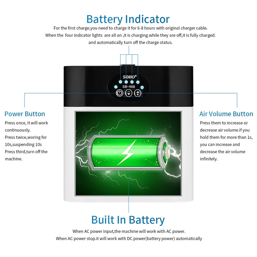 Aquarium Oxygen Air Pump Compressor Fish Tank USB Charging Portable Exhaust Ultra Silent Mute Outdoor Fishing Pet