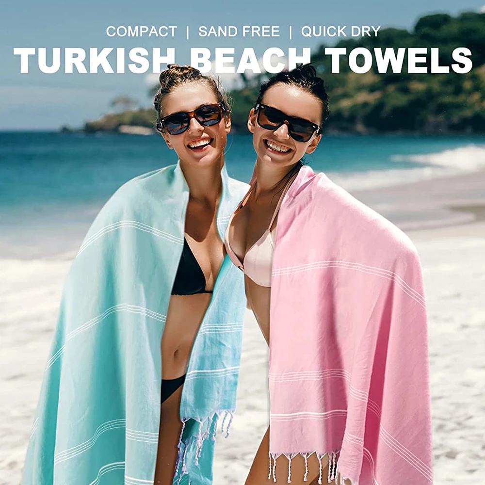 100% Luxury Turkish Cotton Beach Towel Customized Quick Dry Soft Fabric Adults Children. Bath Gym Travel Logo Printed Bag
