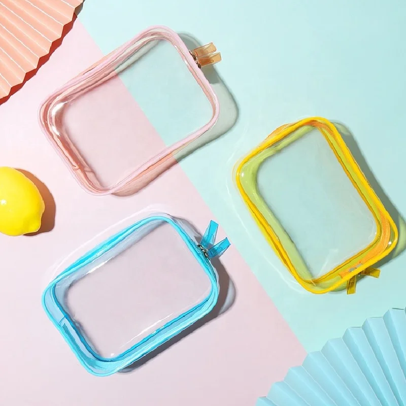 Custom Portable Waterproof Clear Makeup Bag Private Label Large Capacity Colorful Travel Cosmetic Bag PVC Toiletry Wash Bag