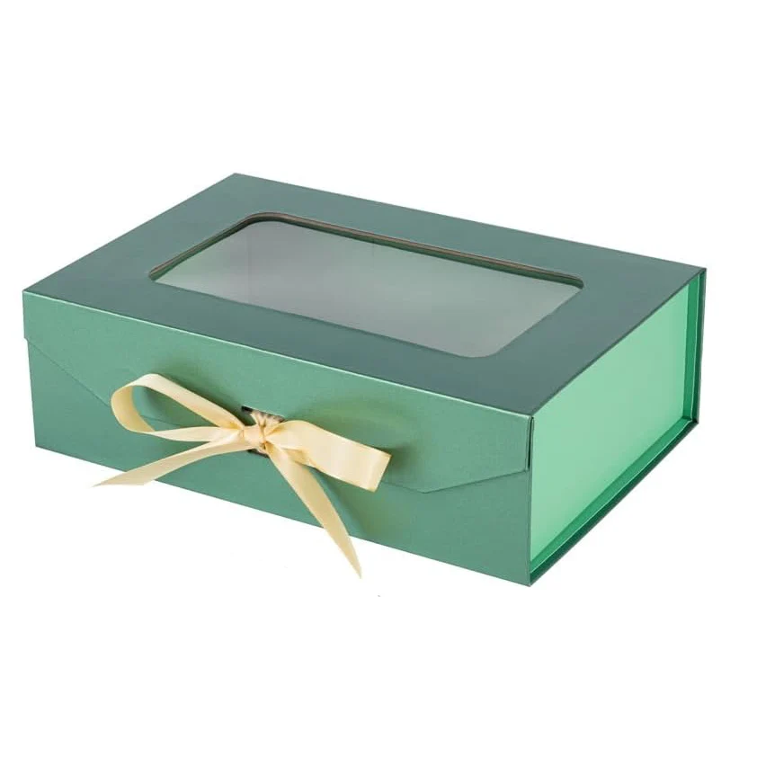 Perfume cosmetics Factory customization Emerald high grade Coated paper box for flowers magnetic gift paper box with window