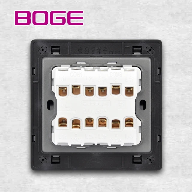 BOGE Manufacturers Electronic UK Light Hotel Switch 4 Gang 1 Way AC Electric Wall Switch for Home