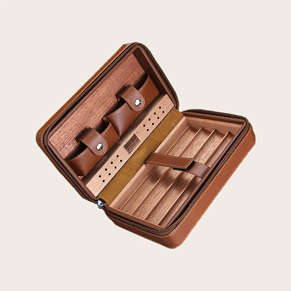 2023 высококачественный роскошный Дорожный Кожаный чехол из кедрового дерева портативный ящик портсигары/хьюмидоры