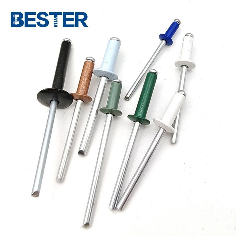 China manufacturer blind rivet pop rivet DIN7337 open ended dome head color painted aluminum blind rivet with good price