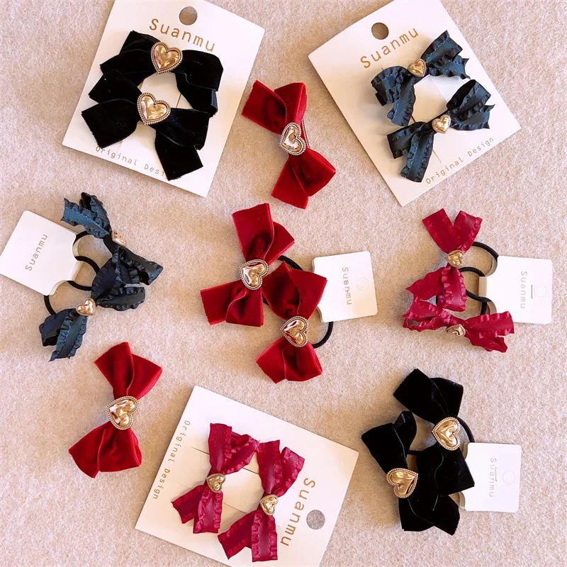 Girl Accessories Kids Velvet Bow Hair Ties For Kids Set Bobby Pin Pair Elastic Hair Ties For Kids Love Family Money
