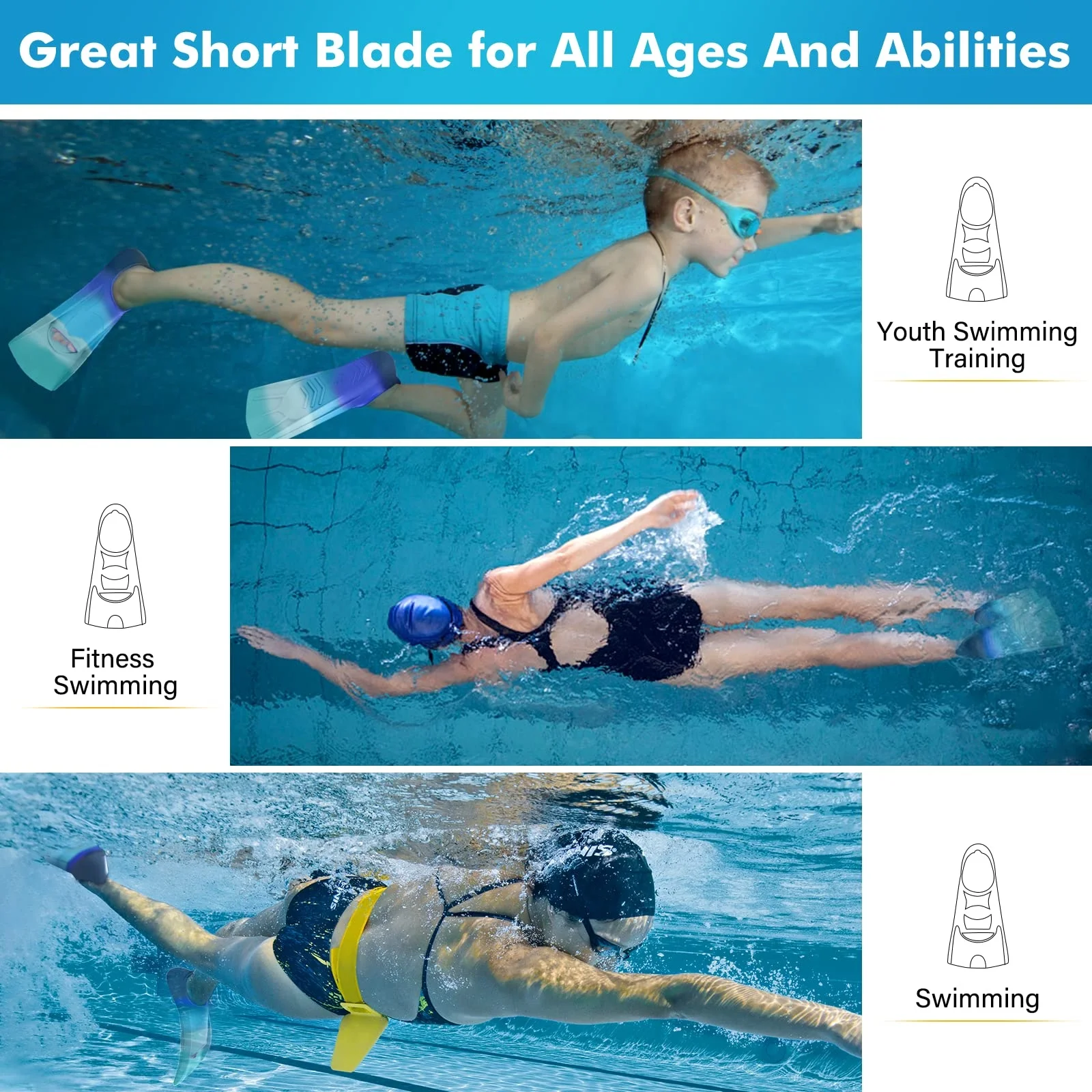 Open Heel Swimming Flippers Girls Boys Adults Kids Swim Fins Comfortable Silicone Flippers for Swimming and Diving