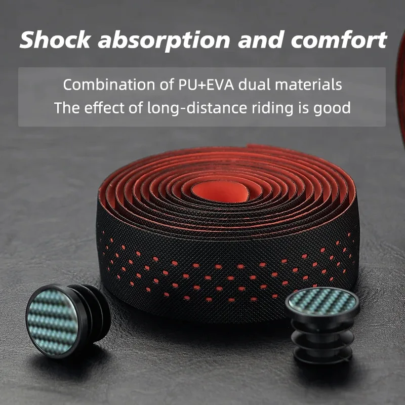 1SET Bike Handlebar Tape PU Eva Anti-slip Wrap Soft Breathable Shockproof Road Tape End Bar Bicycle Grips With 2 bar Plug