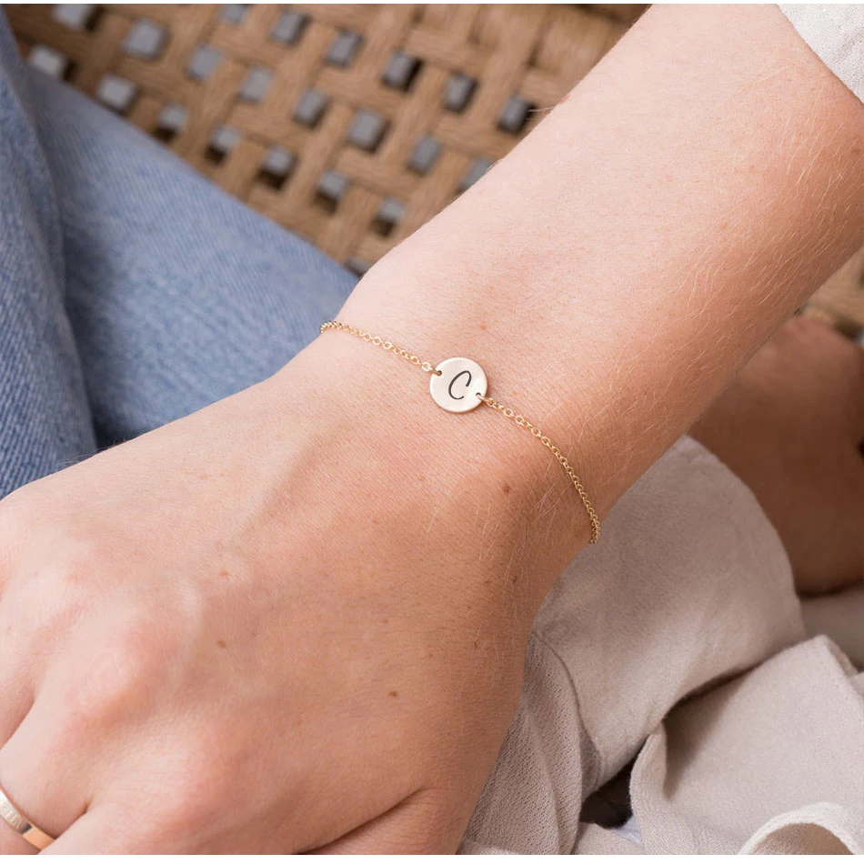 eManco INS Hot sale best quality initial letter pendant charm gold stainless steel a to z alphabet bracelet 6MM