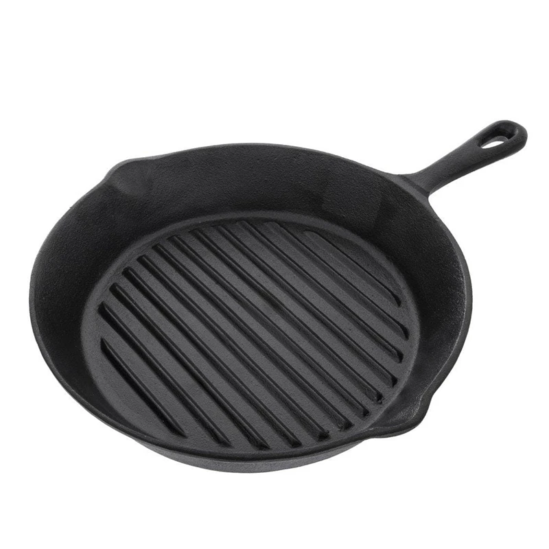 Pre-seasoned cast iron round cookware grill pan with ribs