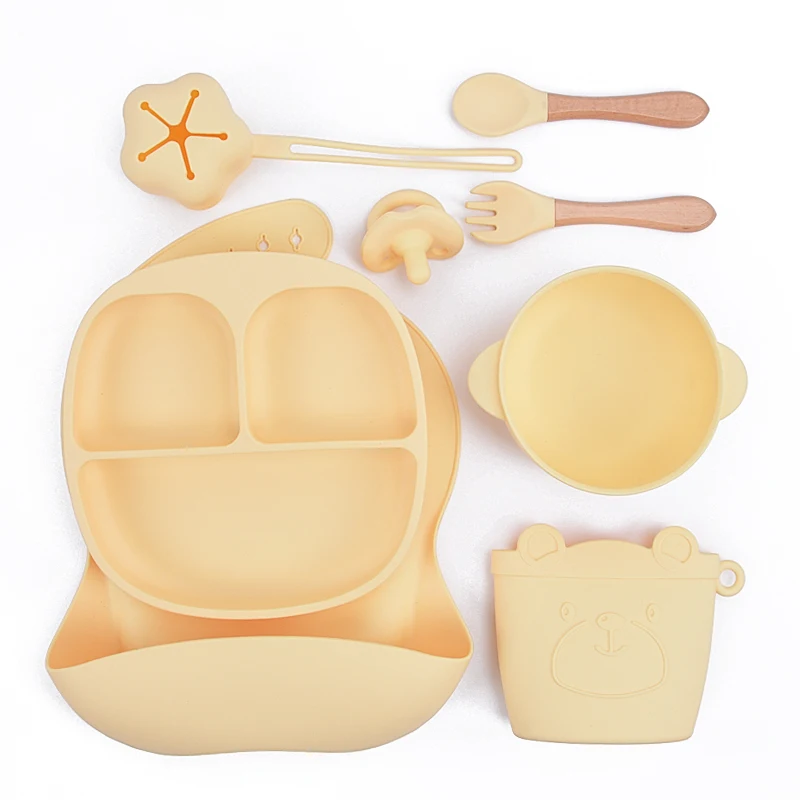 Набор силиконовых тарелок для кормления ложка вилка пакет закусок соска силиконовая посуда набор принадлежностей детей 8 шт.