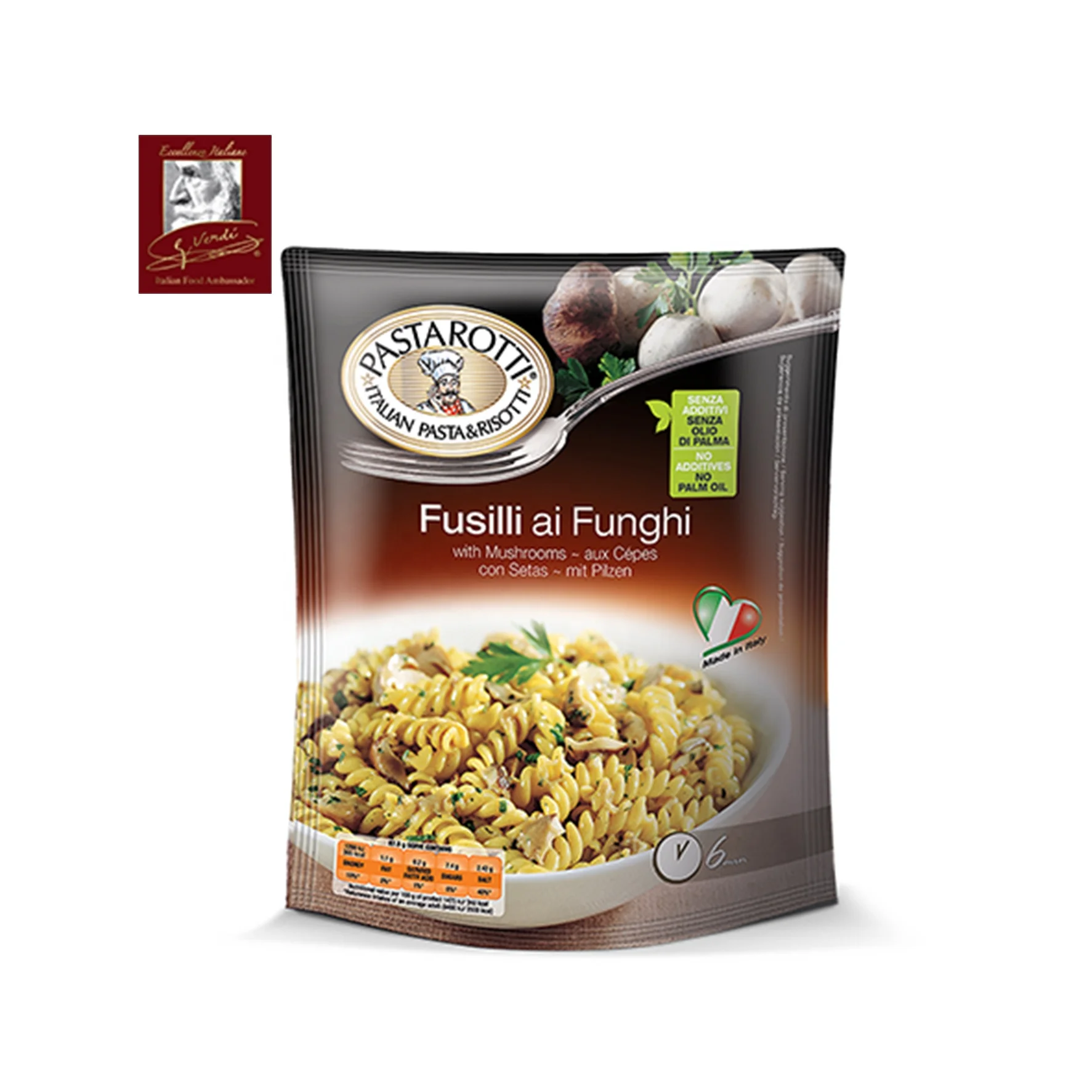 Fusilli with mushrooms 175g Fast cooking MADE IN ITALY Top Italian Quality  GVERDI Selection pasta ready to eat in 6 minutes