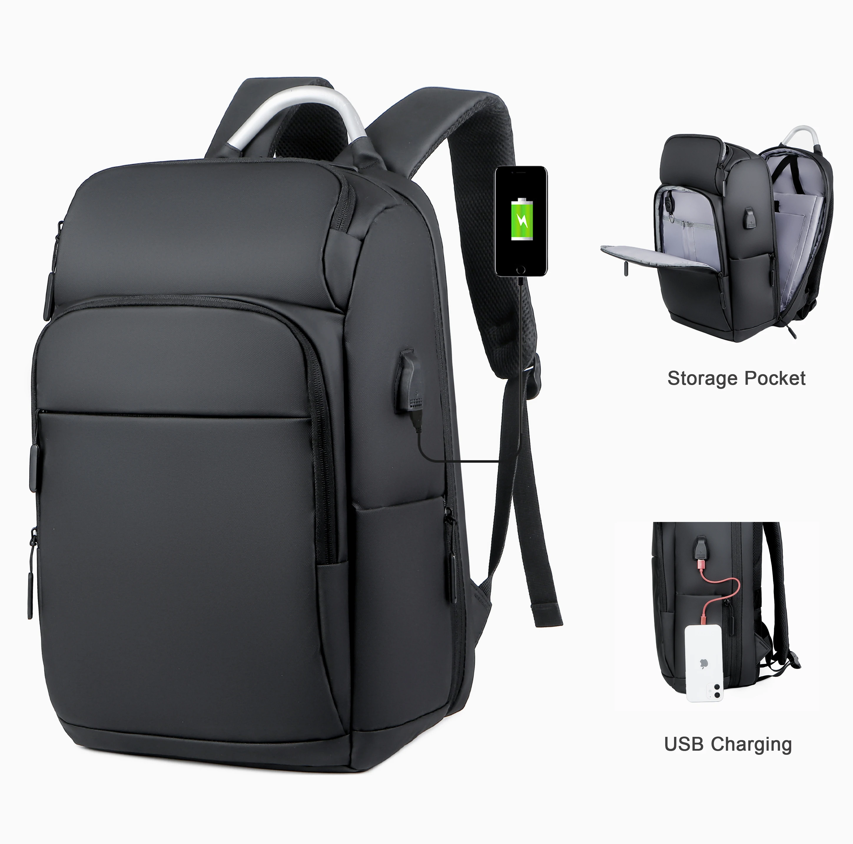 Hot Sale Large Capacity Waterproof Backpack Office Computer Bag Nylon Laptop Backpacks With USB School Bags For Men