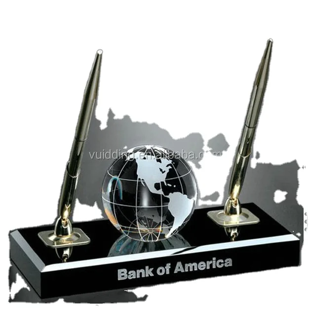 Double Side Crystal Globe Pen Stand For Office Decoration