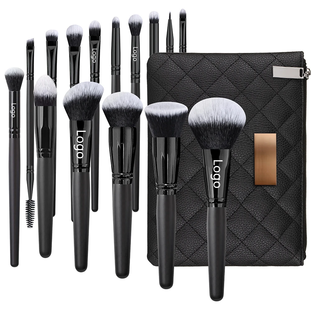 Competitive Price High Quality Quality Professional Makeup Brush Beauty Tools 15 Pcs Black Makeup Brushes Set Private Label