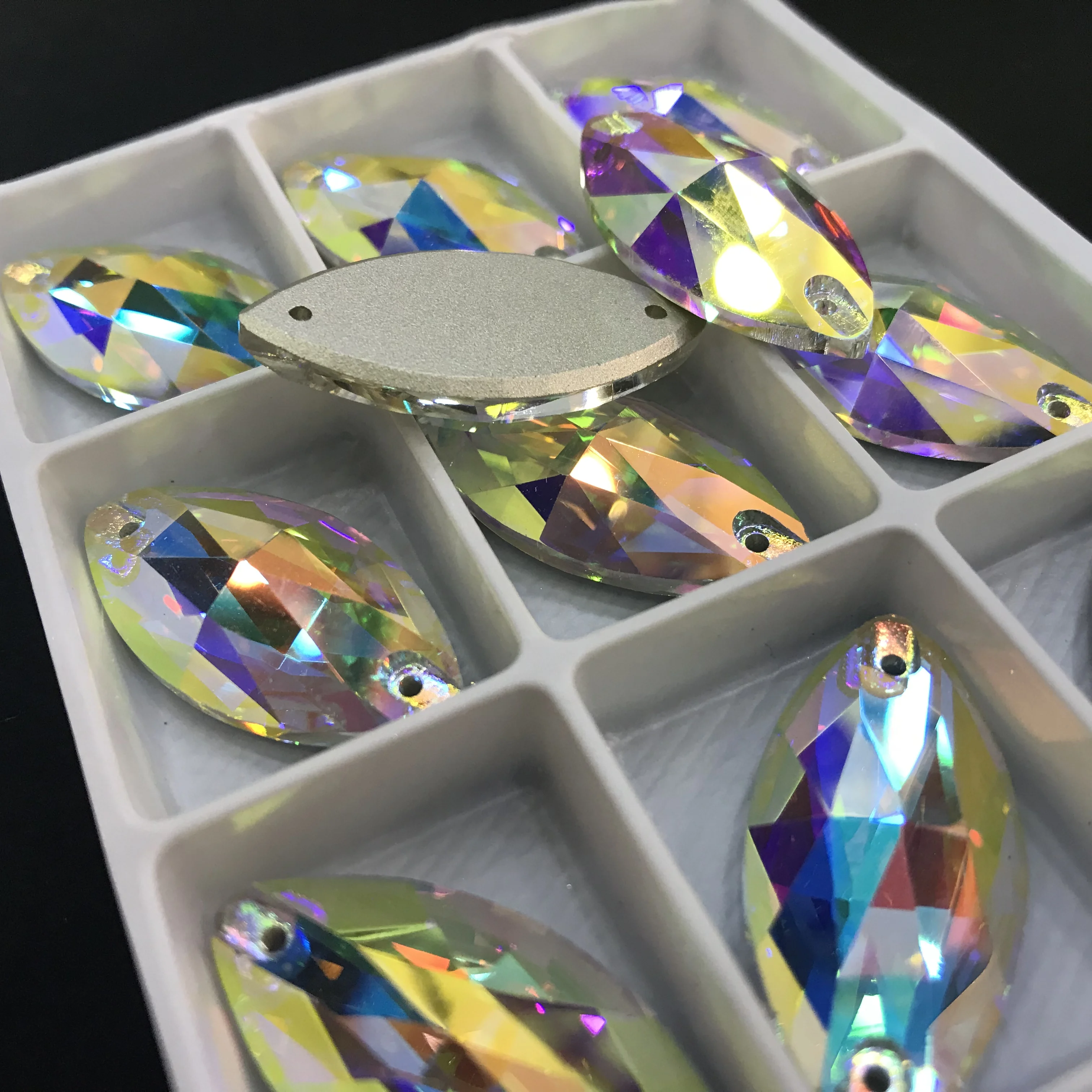 Multi-Color Crystal AB Rhinestones  Flat Back with 2 Holes  Shiny Gold Sew-On Buttons in Various Shapes for Garment Decoration