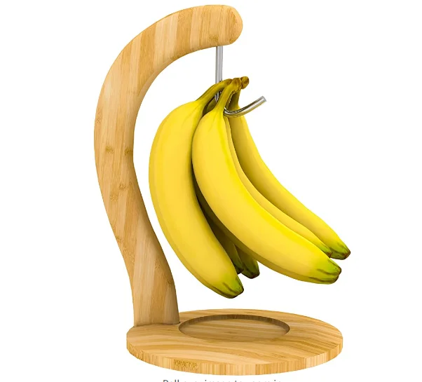 Banana Hanger Bamboo Holder Stand - Sturdy Display with Hook for Home or Bar, Countertop Fruit Storage
