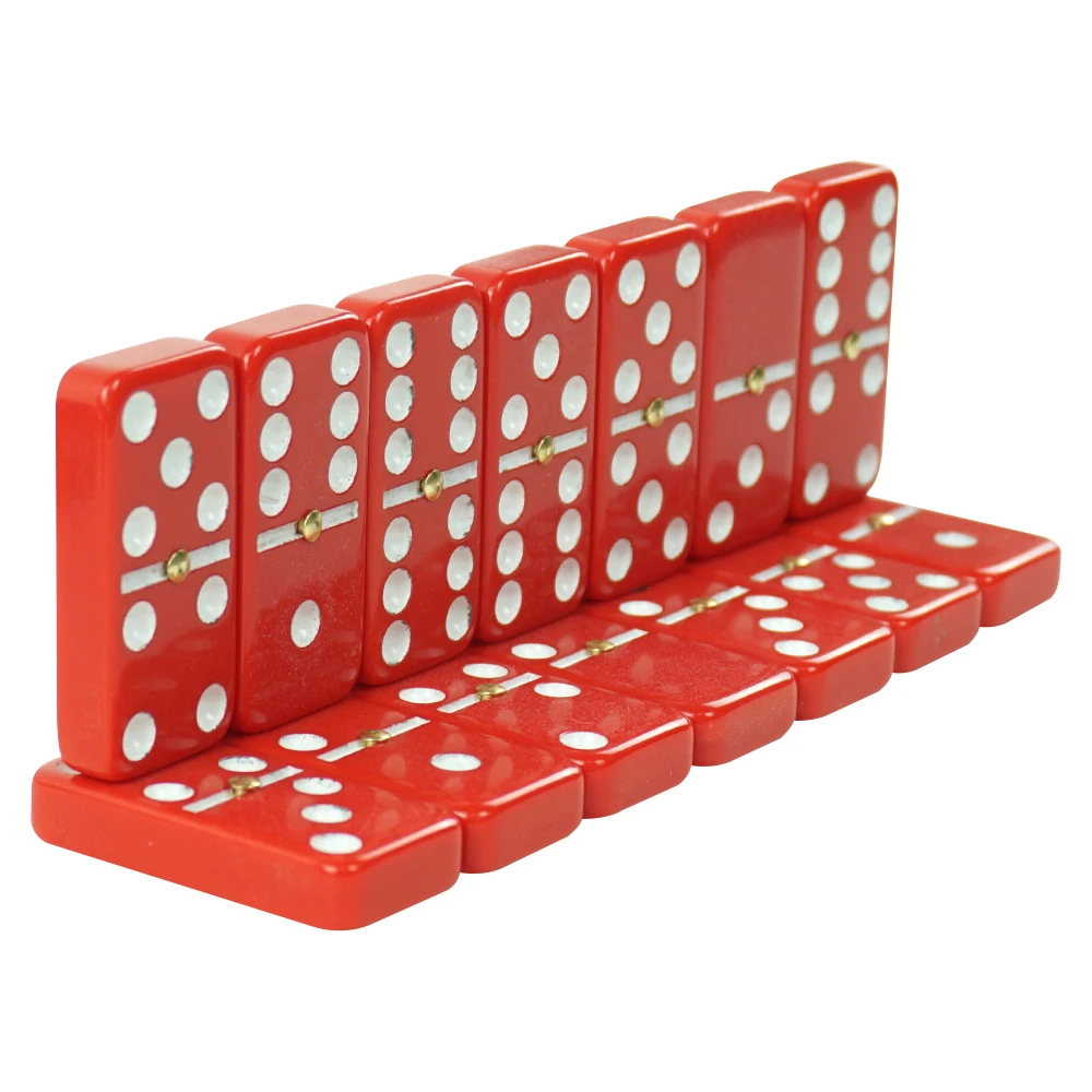 Factory Wholesale Customized Red Plastic Box Red Dominoes 5010 white dot Double 6 Domino Game Set