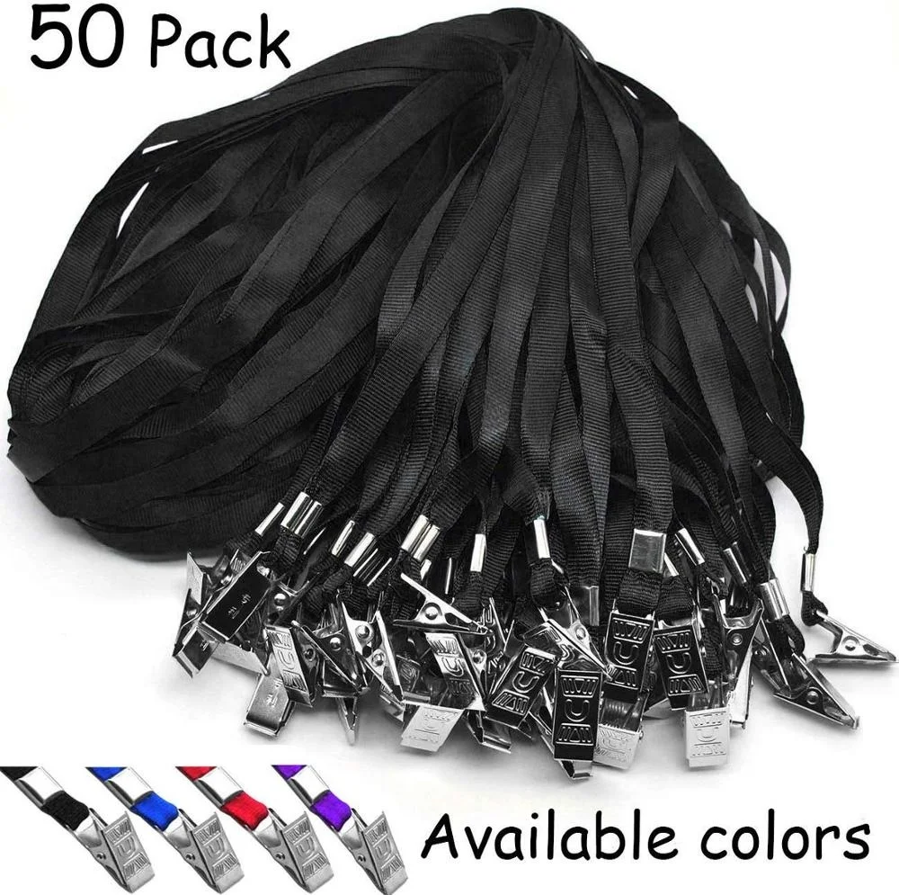 50 PCS with1.8 CM nylon lanyards with ID name tag badge clip or other portable item, black