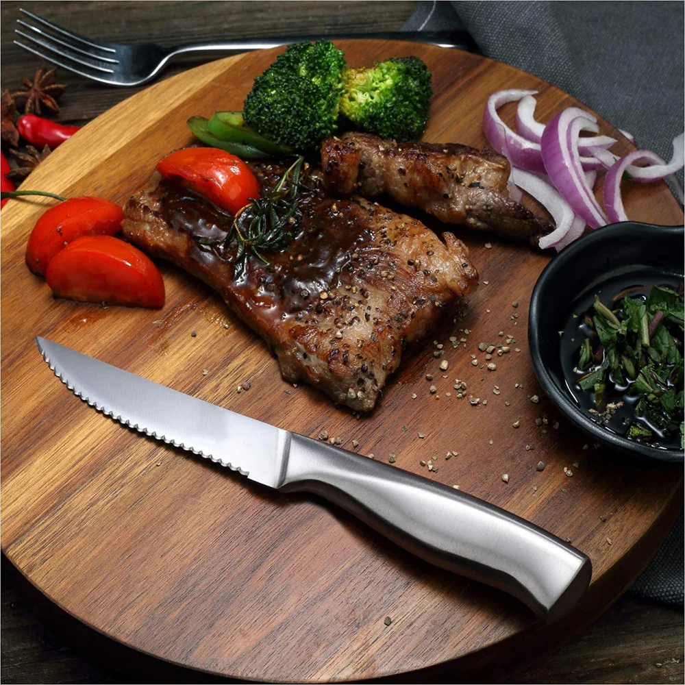 Custom wholesale Hot sale 6-piece serrated blade stainless steel blade buy steak knives set block