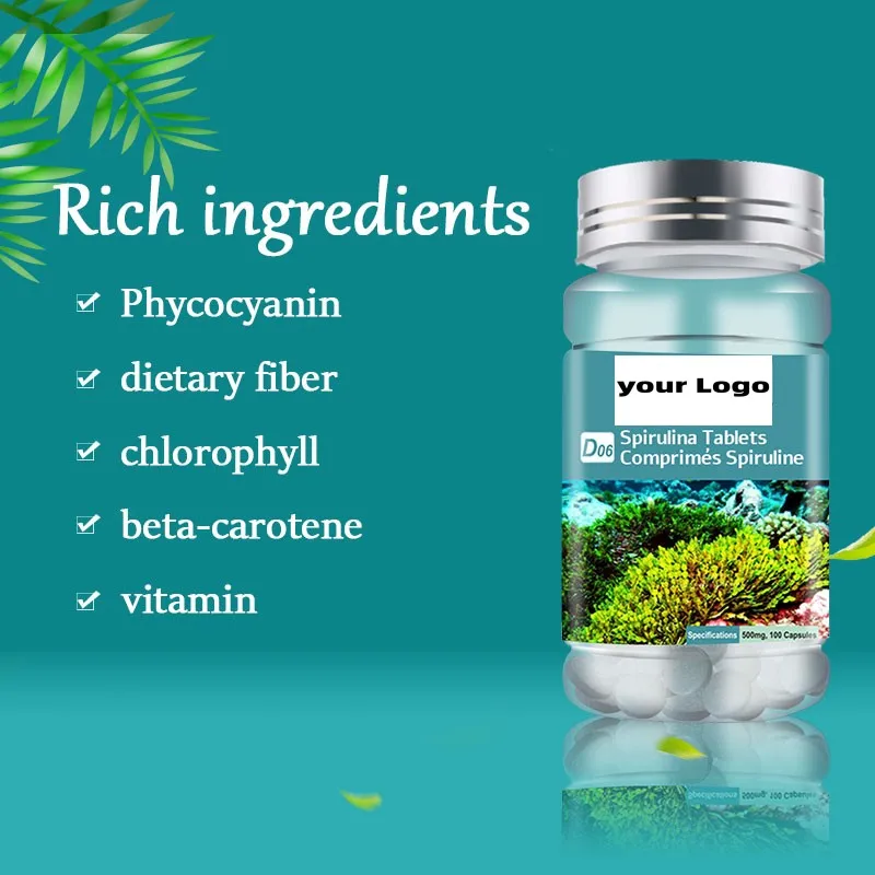 Premium Spirulina Capsules Phycocyanin Healthcare Supplement Vitamins Extract Softgel Spirulina Tablet Organic