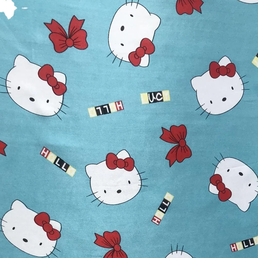 Satin Fabric Printed Fabric Cat Hello Kitty blue