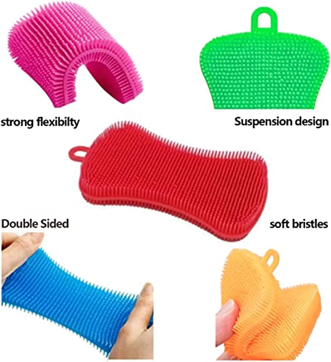 Wholesale Kitchen Double-sided Food Grade Silicone Dish Cleaning Brush Sponge With Suction Anti Bacteria Washing Brush