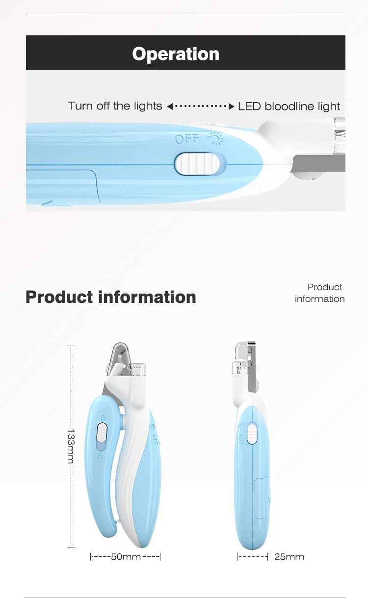 Manufacture Safe Pet Nail Clipper With Led Light Refuse Blind Cutting Whale Shape Cleaning Accessory For Pet Dog Cat