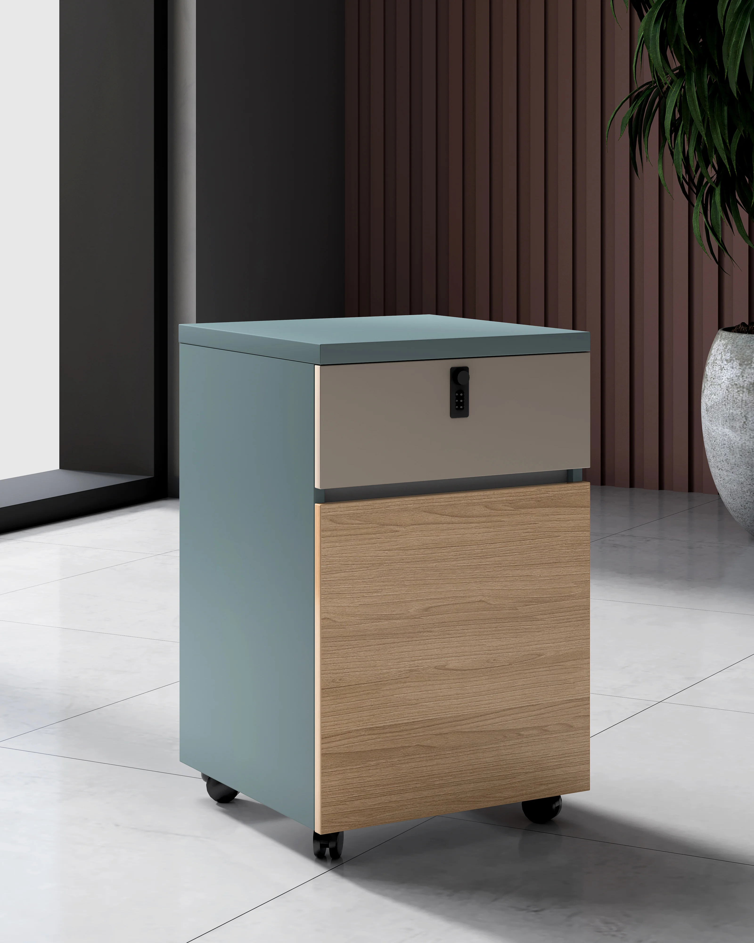 Small Cupboard Wooden Design Combination Lock Movable Filing Cabinet Under Desk