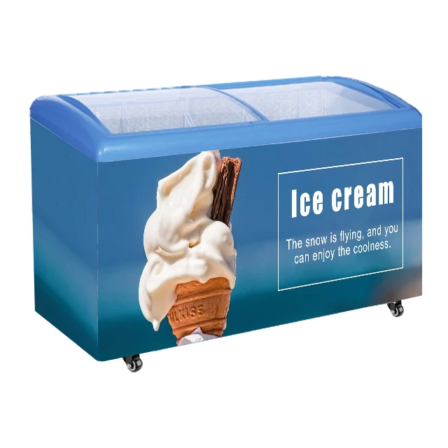 Factory Direct Tempered Display Supermarket Horizontal Curved Sliding Door Ice Cream Showcase Freezer