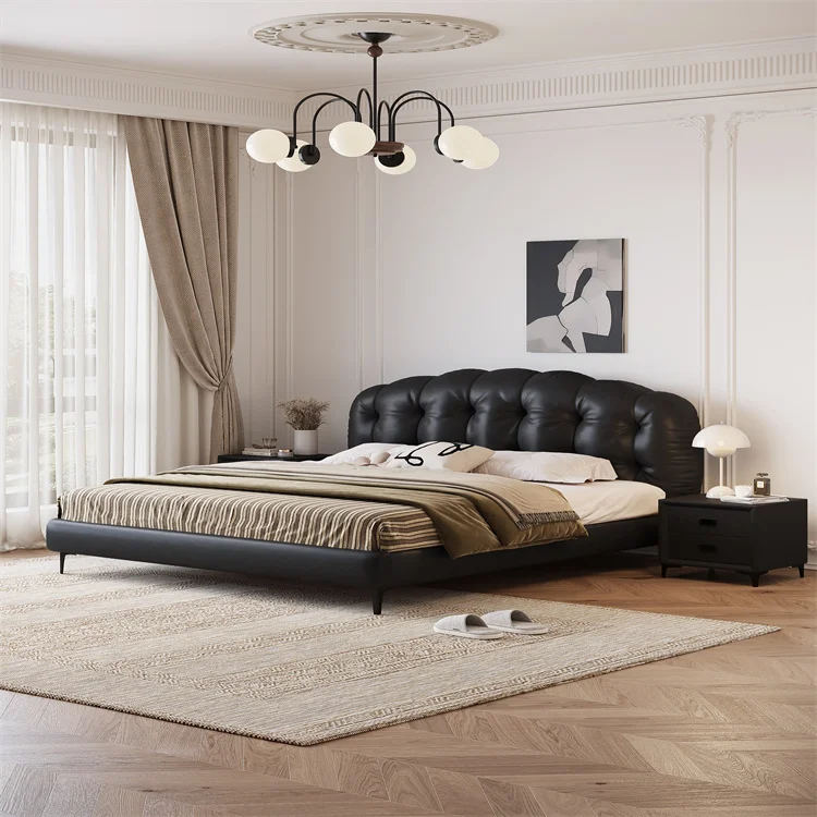 High-end Fashion Furniture Bed Italian Modern Style Luxury Bedroom King Size Leather Bed