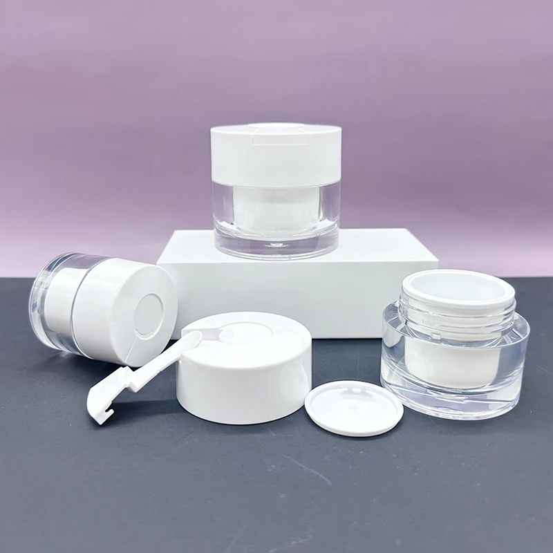 double wall travel plastic 15g 30g 50g white acrylic cosmetic nail gel cream jar with spoon spatula