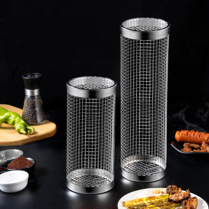 New customization round grill basket bbq wire mesh grill net for roasting meat