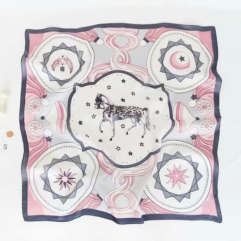 
Square Silk Feeling Neckerchief Handbag head Hair plaid uniform Scarf 