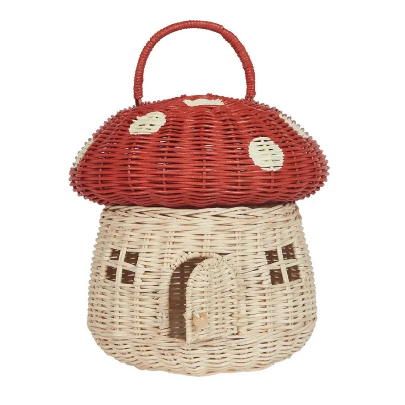 Hot Selling Cute Handmade Rattan Mushroom Basket for Kids Wicker Bag Kids Toys Wholesale Adorable Doll House
