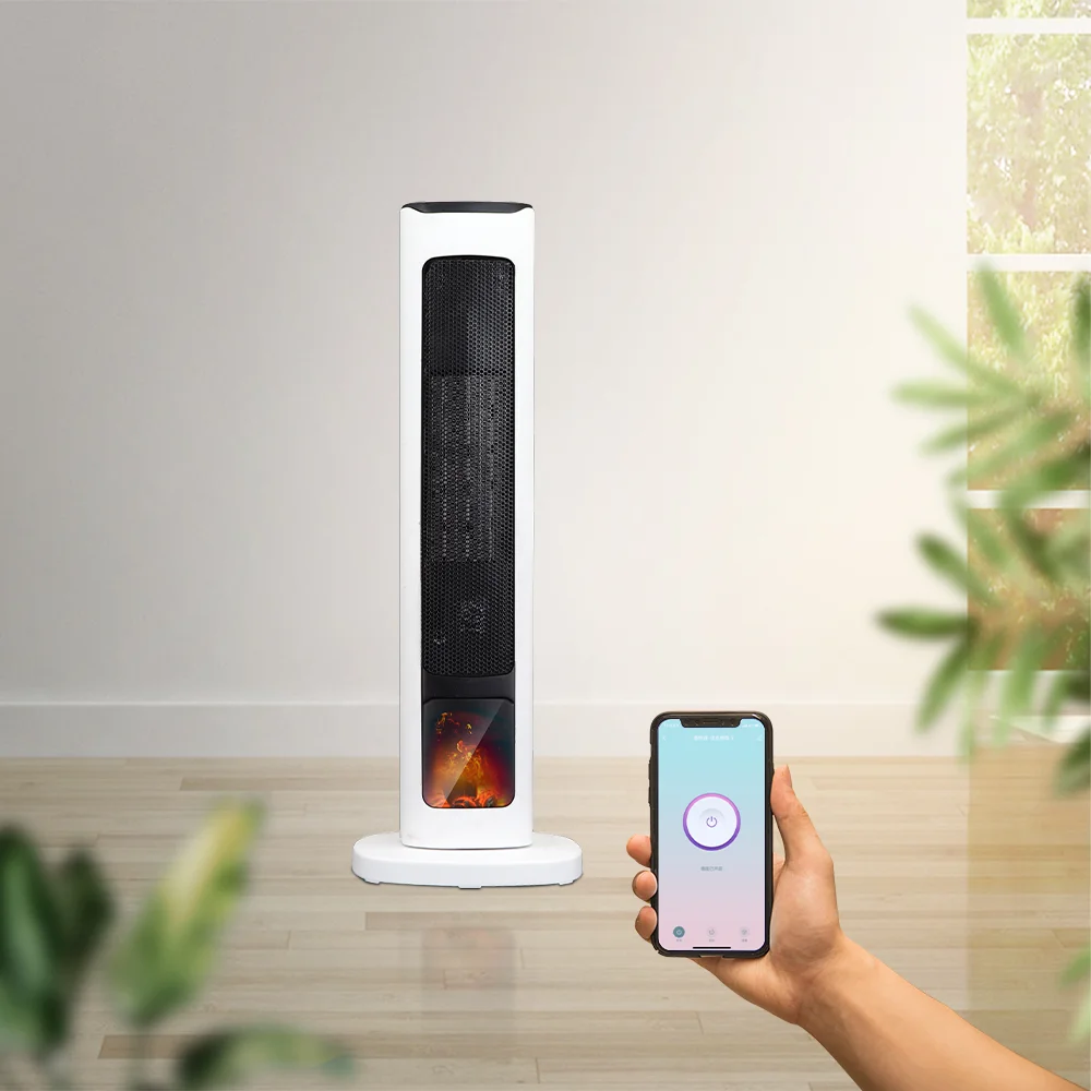 New product Indoor Portable Living Room LED Freestanding Air Charcoal PTC Fireplace Space Tower Electric fan heater