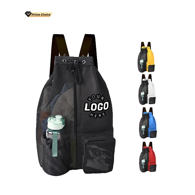 OEM custom polyester gym drawstring Backpack Men wet bag Pocket net mesh beach Semi-Transparent Sports Dance swimming mesh bag