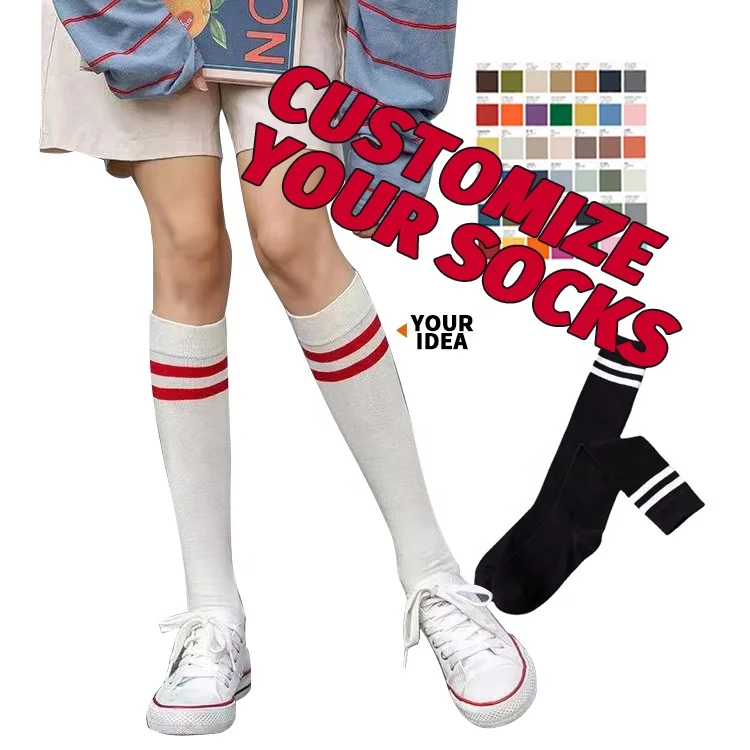 Wholesale White Stripe Tube Socks Women Unisex Cheerleading Custom Knee High Socks