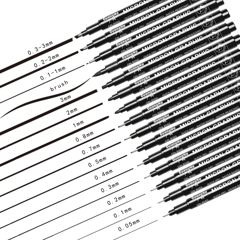 Pigment Liner Micron Pen Set Needle Drawing Pens lot Multi Black Fine Brush Art Markers Sketching Pen for Detail Painting