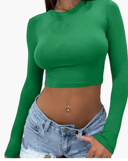 HO Fall Women Clothing Blank Baby Tee For Women Long Sleeve Crop Top Shirts Graphic Basic T Shirt Women Baby Tees Custom Logo