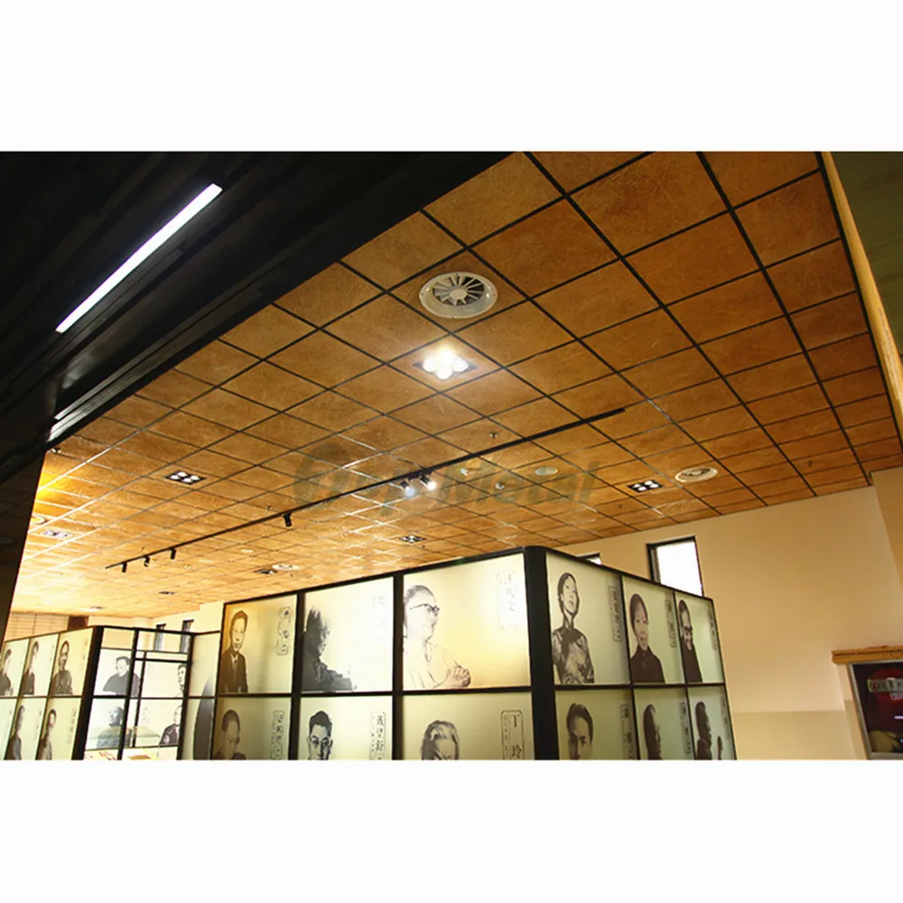 Modern 600x600 Decorative Acoustic Ceiling Tiles Wood Grain Aluminium Clip-in Suspended Metal Aluminum Square Ceiling