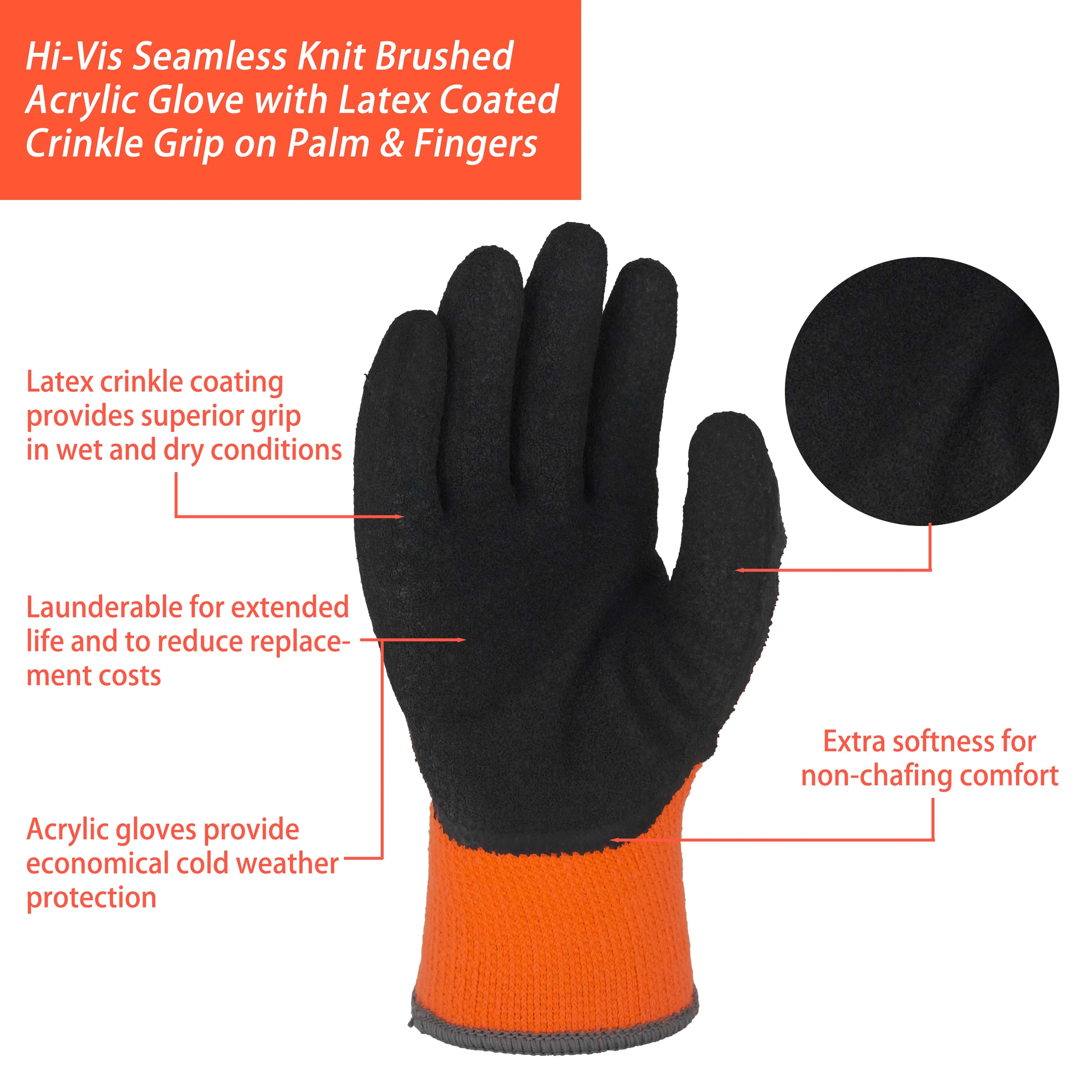 SKYEE 10g black crinkle latex polyester anti cold water proof nylon knitted plus velvet construction gloves for winter wear