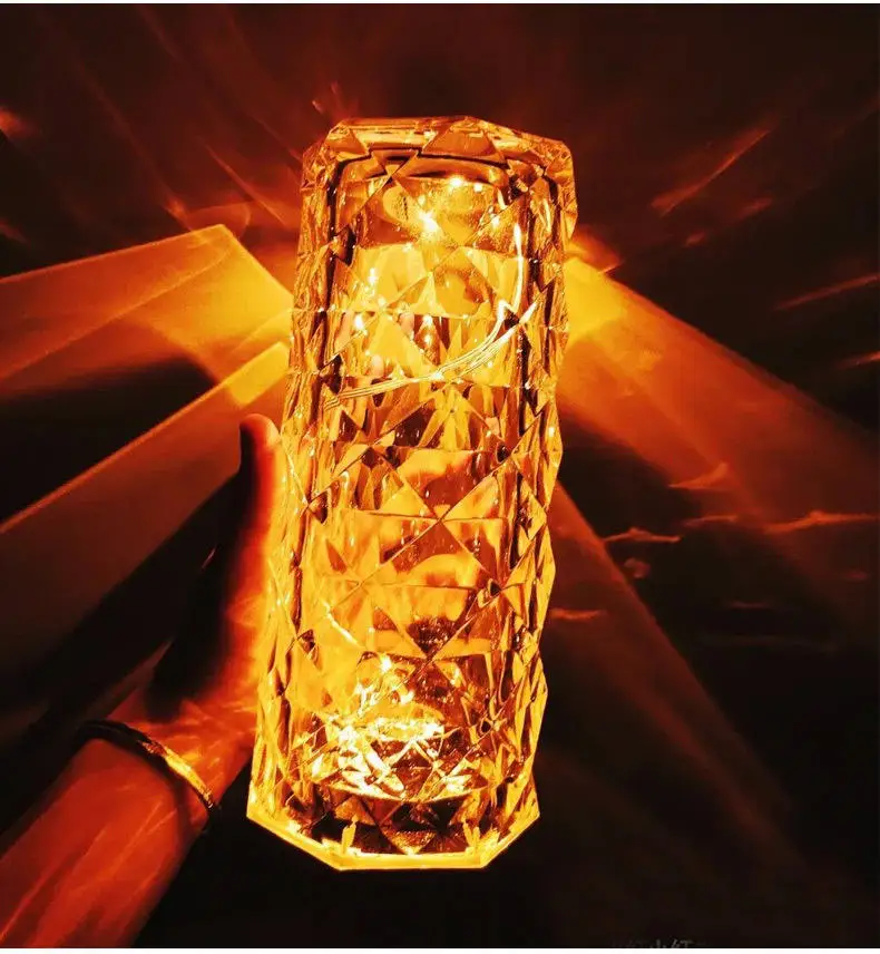 Crystal bar table lamp 3D Creative Visual rose Led diamond Night Light bedside touch control for decorating the desktop