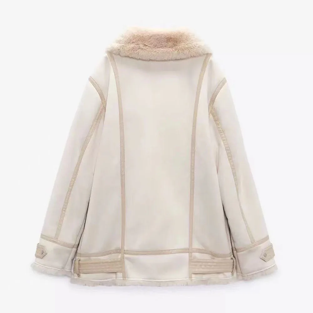 Winter new style suede leather jacket fleece jacket women lapel solid color fur coat shearling sheepskin woman coat