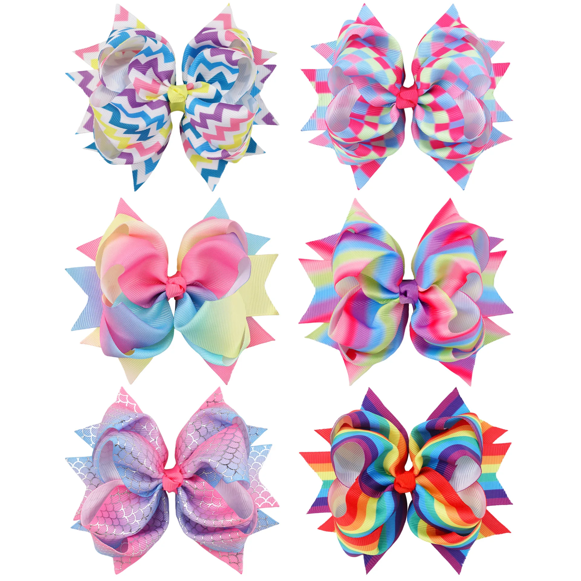 JIRIS Hot Selling Lovely Rainbow Gradient Hairpin Ornament Multi-color Glitter Hair Bow 5inch Alligator Hair Clip For Children