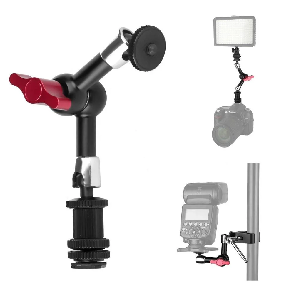 7inch Adjustable Articulating Friction Magic Arm Hot Shoe Mounts Compatible with DSLR Camera Rig, LED Flash Light, LCD Monitor