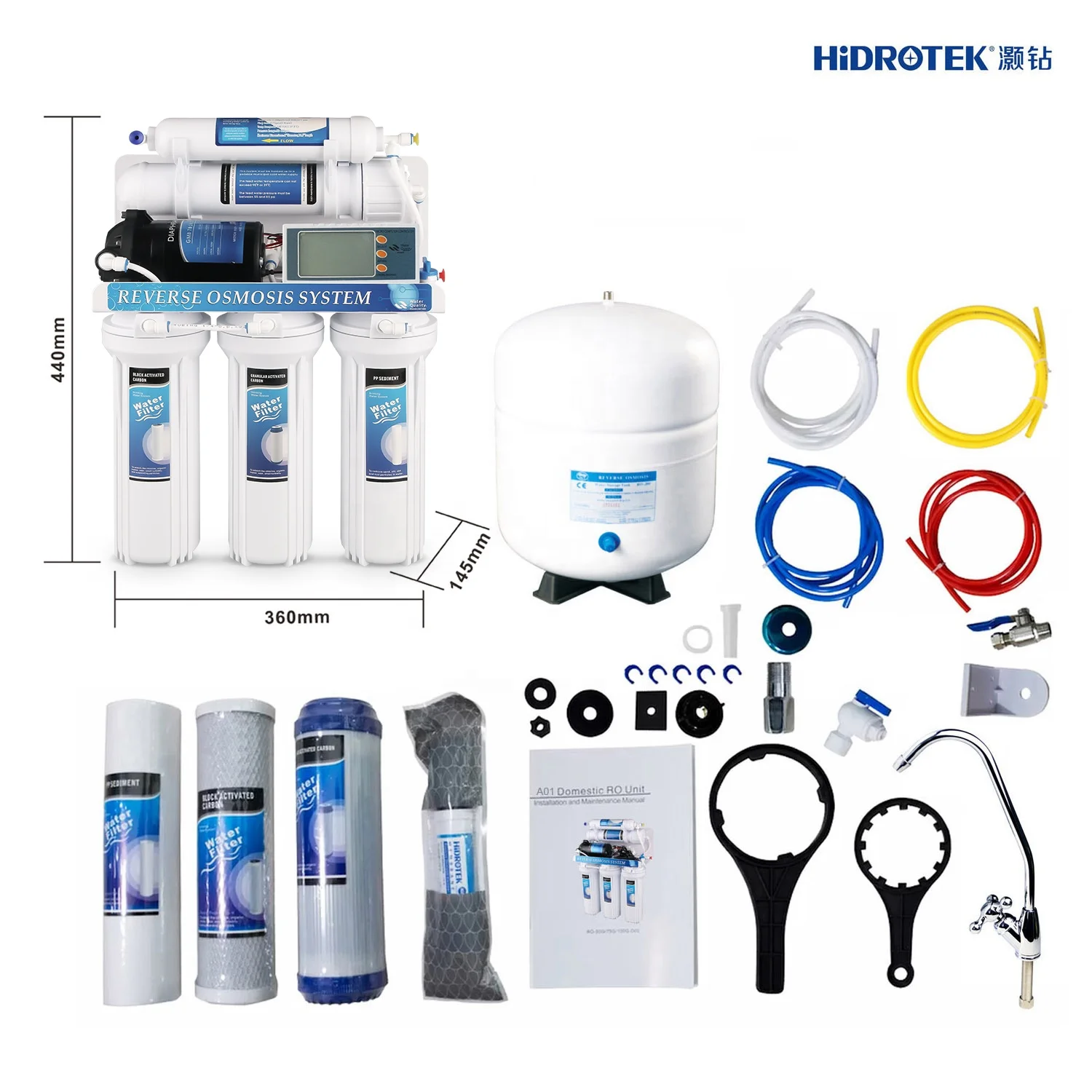 CE Certified TDS Monitoring 5stage Reverse Osmosis Undersink Tap Ro Water Filter