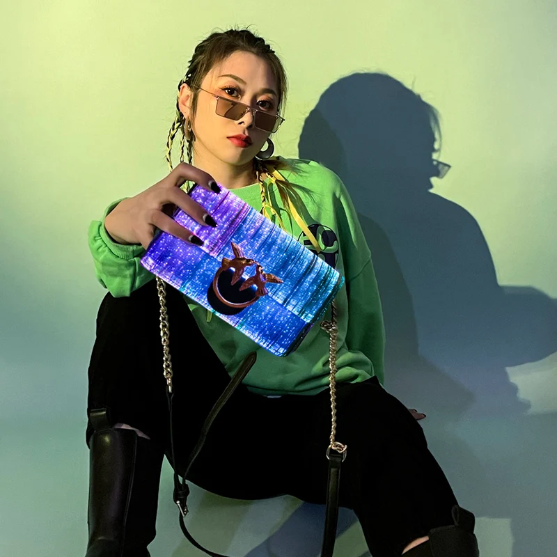 Fashion Female Luxury Fiber Optic Glowing Crossbody Handbags For Women Ladies